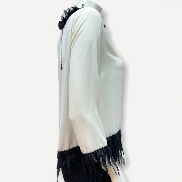 Jeff GALLANO ivory blouse with‎ feather fringe trim - Picture 2 of 6